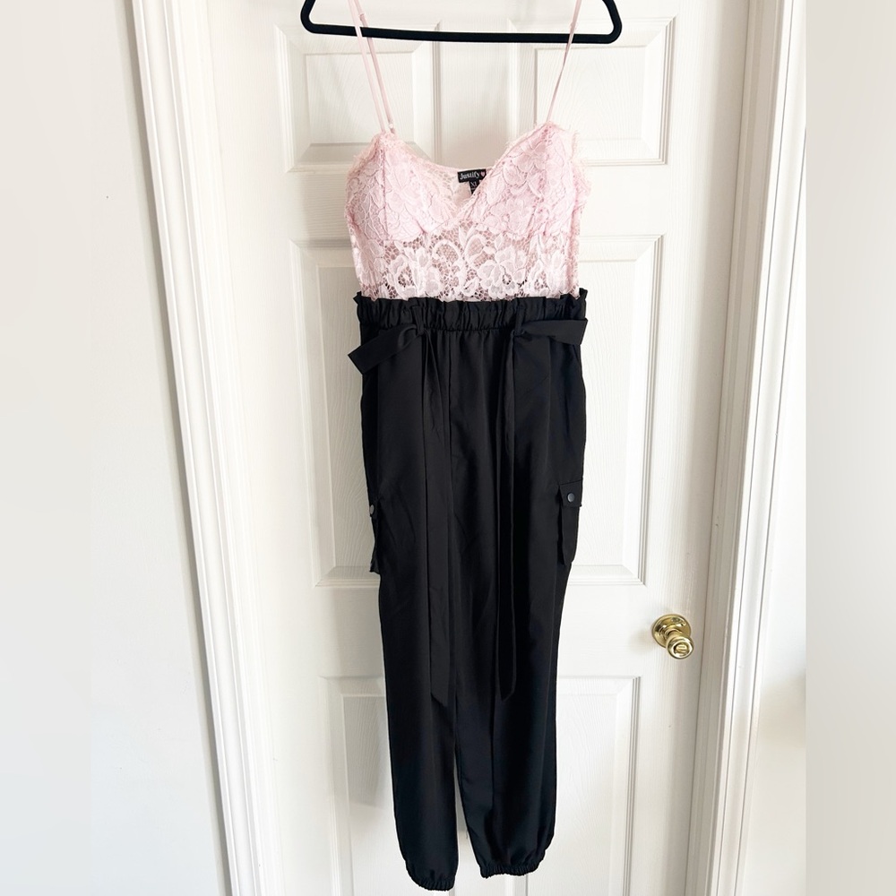 Justify Pink and Black Jumpsuit with Lace Bodice